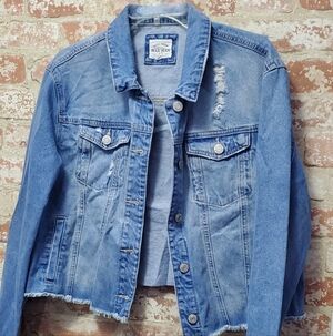 Wax Jean Blue Denim Distressed Jacket